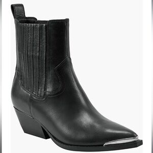 NEW Marc Fisher Black Pointed Western Ankle Boot with Silver Toe Cap